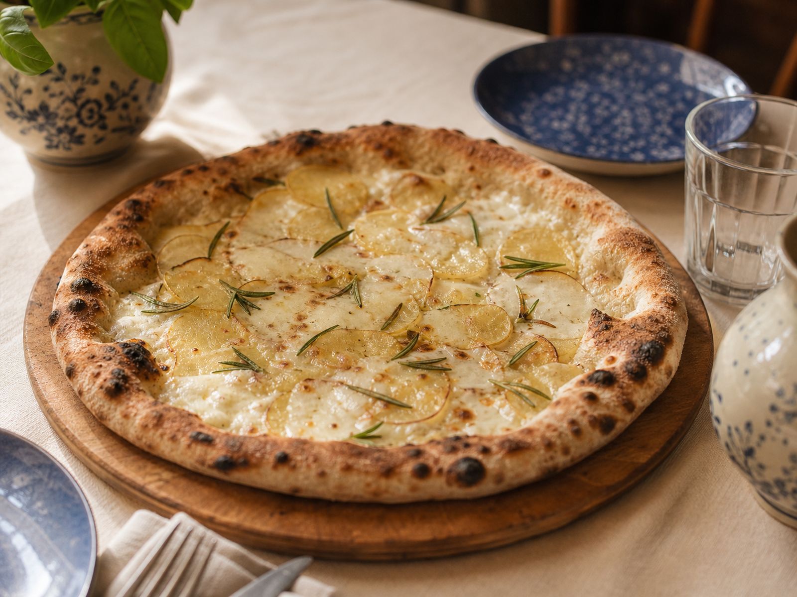 Pizza biała prosto z pieca opalanego drewnem