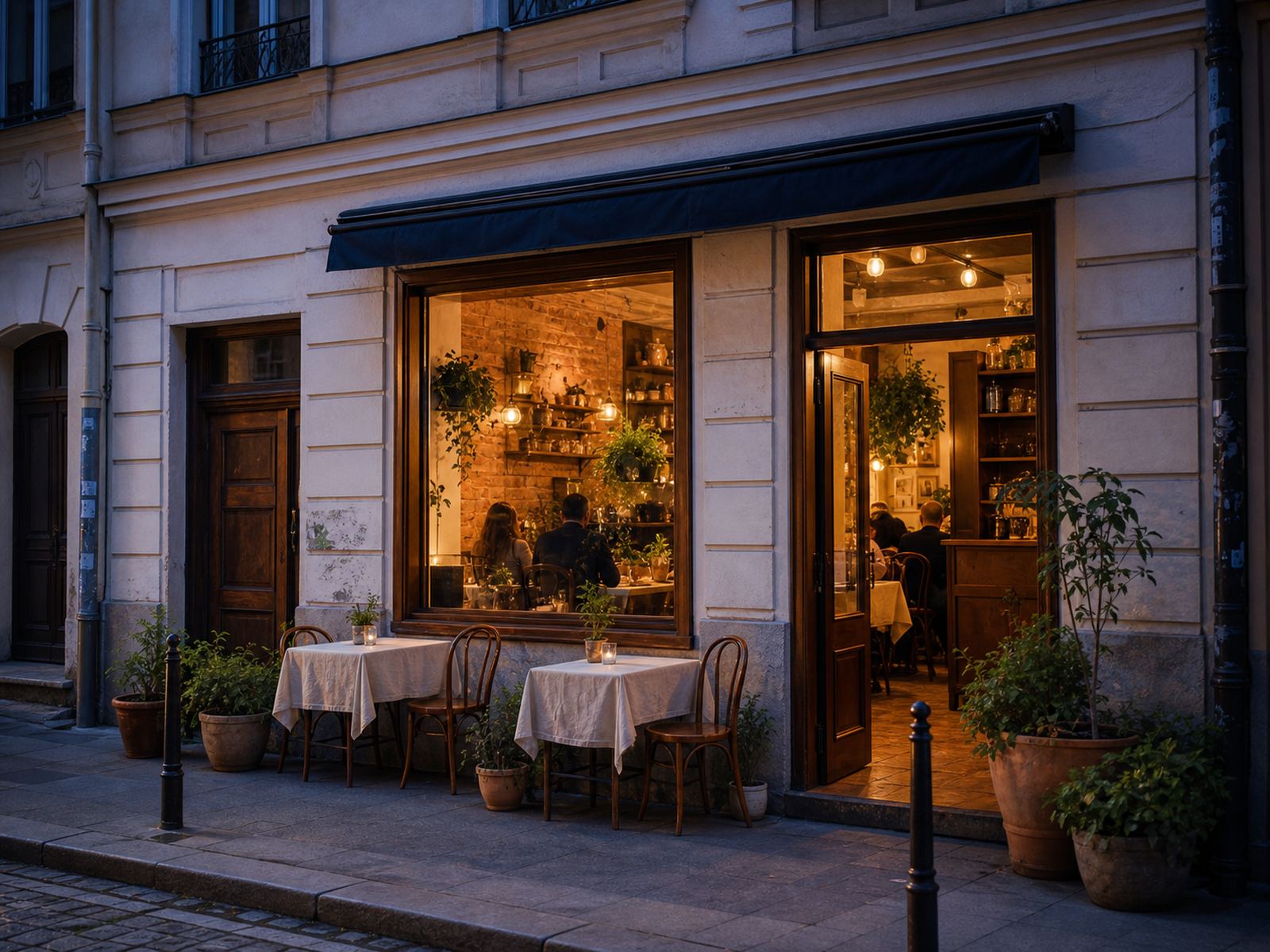 Witryna Trattoria Sole wieczorem